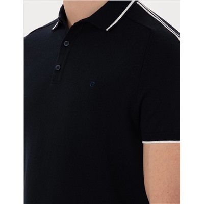 Lacivert Slim Fit Düğmeli Polo Yaka Triko Tişört