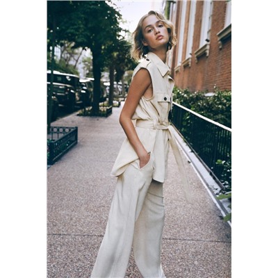LONG WAISTCOAT WITH LINEN BELT