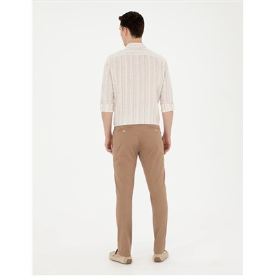 Kahverengi Slim Fit Beli Lastikli İpli Kanvas Pantolon