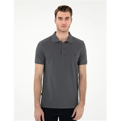Antrasit Slim Fit %100 Pamuk Polo Yaka Basic Tişört