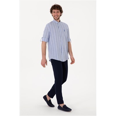 Erkek Lacivert Slim Fit Kanvas Pantolon