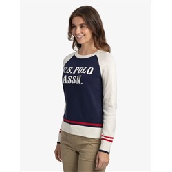 RAGLAN SLEEVE BASEBALL CREW NECK SWEATER