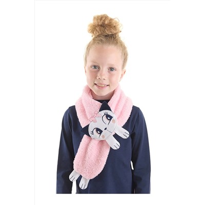 Mushi Kedi Sue Kız Çocuk Peluş Aplikeli Pembe Atkı MS-22S1-098
