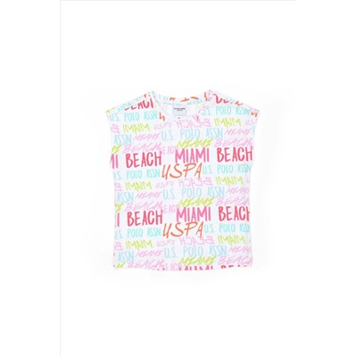 Kız Çocuk Beyaz Bisiklet Yaka Tişört