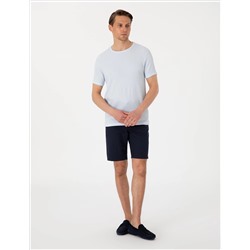Lacivert Slim Fit Keten Karışımlı Beli Bağcıklı Dokuma Şort