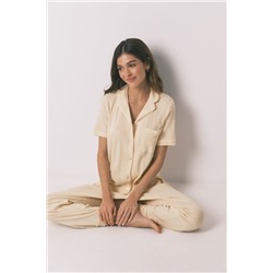 Pijama camisero algodón canalé amarillo