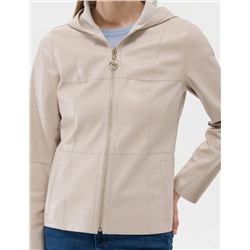 Bej Cropped Slim Deri Ceket