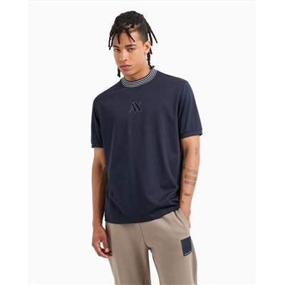 REGULAR FIT T-SHIRT WITH STRIPED CREW NECK IN ASV MERCERISED COTTON