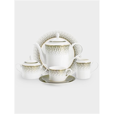 Сервиз чайный, 12 перс, 40 пр, фарфор F, бело-зеленый, с золотистым кантом, матовый, Virtus