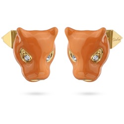 Серьги Пантера (эмаль оранжевая, кристаллы SW белые; покрытие золото), Есть комплект