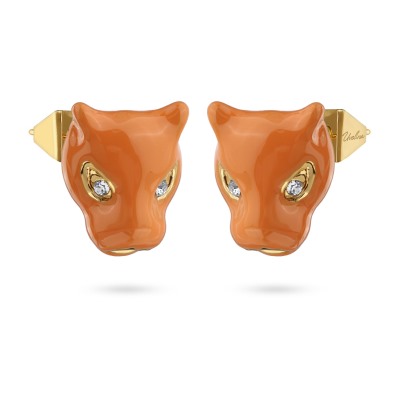 Серьги Пантера (эмаль оранжевая, кристаллы SW белые; покрытие золото), Есть комплект