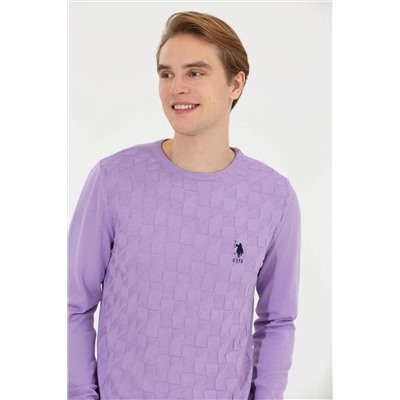 Erkek Lila Bisiklet Yaka Basic Triko Kazak