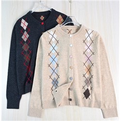 Женский вязаный кардиган из овечьей шерсти с геометрическим узором