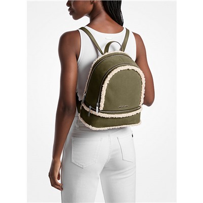 Michael Kors Outlet Rhea Medium Suede and Faux Shearling Backpack