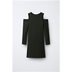 STRIPED RIBBED CUT-OUT DRESS