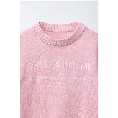 KNIT JUMPER WITH EMBROIDERED SLOGAN