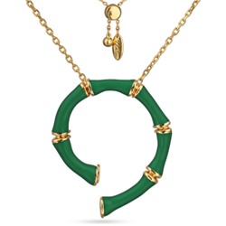 Кулон Бамбук (эмаль зеленая; покрытие золото) 70см, Есть комплект