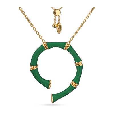 Кулон Бамбук (эмаль зеленая; покрытие золото) 70см, Есть комплект