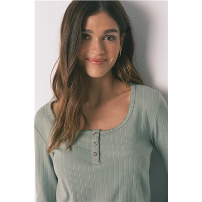 Pijama largo algodón estampado flores verde