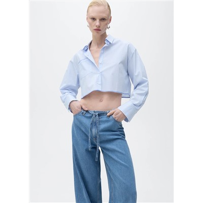 Pantalón denim wide leg cinturón