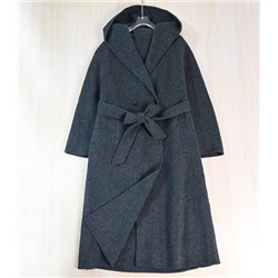 Женское элегантное длинное шерстяное пальто из двусторонней шерсти с капюшоном