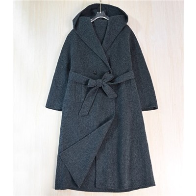 Женское элегантное длинное шерстяное пальто из двусторонней шерсти с капюшоном