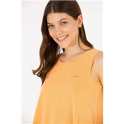 Kadın Turuncu Bisiklet Yaka Kolsuz Tişört