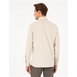 Bej Slim Fit Uzun Kollu Gömlek