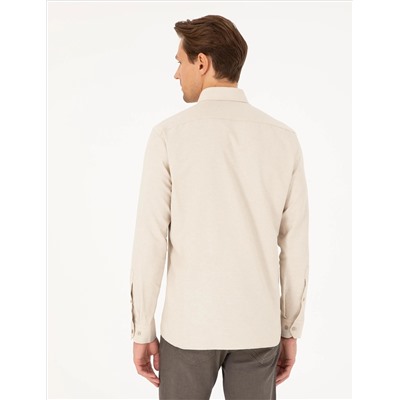 Bej Slim Fit Uzun Kollu Gömlek