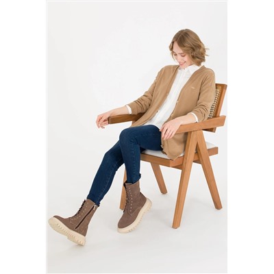 Kadın Camel Melanj Basic Triko Hırka