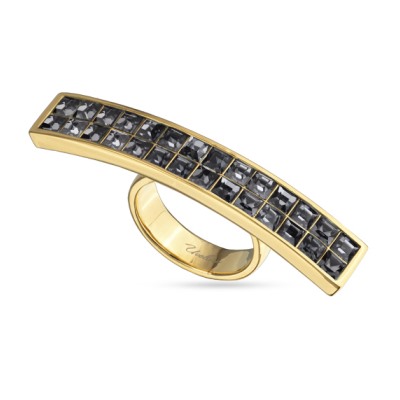 Кольцо Квадро (кристаллы SW темно-серые; покрытие золото), Есть комплект