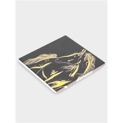 Подставка под кружку, 11х11 см, керамика/пробка, квадратная, черная, Лошадь, Horse