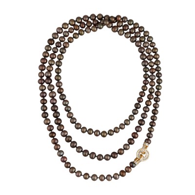 Колье (жемчуг темный шоколад 8-9мм, фианит; покрытие золото) 140см, Есть комплект