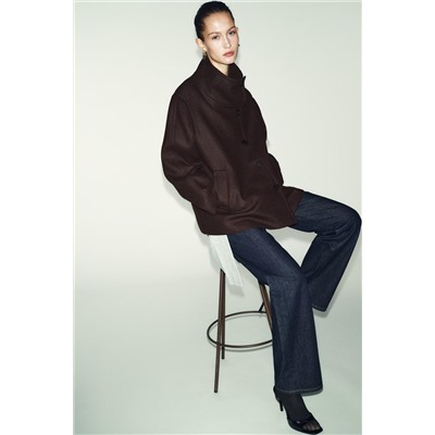 CROPPED WOOL COAT WITH HIGH NECK