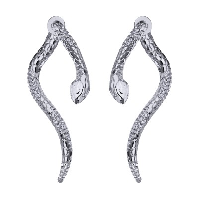 Серьги Змея (кристаллы SW белые; покрытие родий), Есть комплект