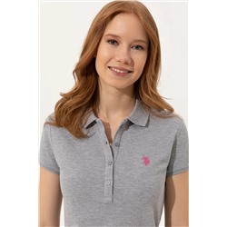Kadın Gri Melanj Basic Polo Yaka Tişört