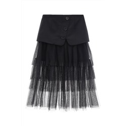 Falda avolantada de lana Negro