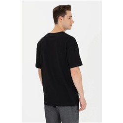 Erkek Siyah Oversize Bisiklet Yaka Tişört