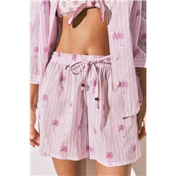 Pijama corto camisero rayas rosa algodón