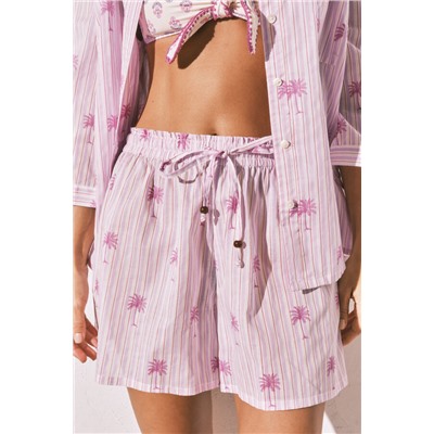 Pijama corto camisero rayas rosa algodón