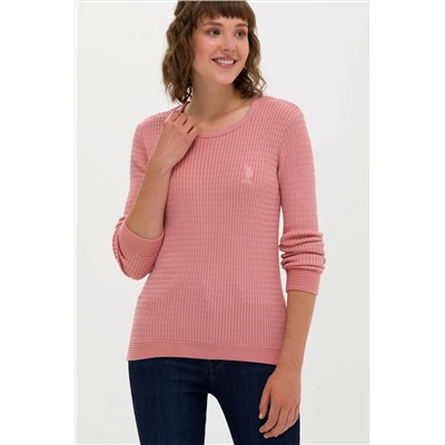 Kadın Pudra Bisiklet Yaka Basic Kazak