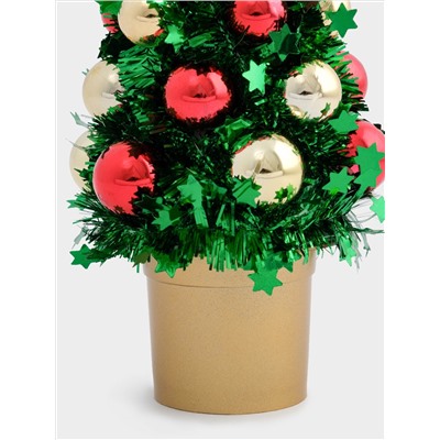 Ель искусственная, 21 см, с шарами, в горшке, мишура/пластик, зеленая, New year