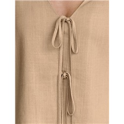 Укороченная свободная блузка с завязками и с V-вырезом изо льна с вискозой