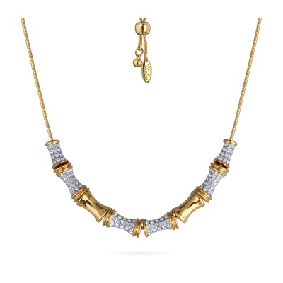 Колье Бамбук (кристаллы белые; покрытие золото, родий) 70см, Есть комплект