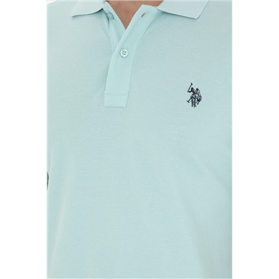 Erkek Slim Fit Polo Yaka Su Yeşili Basic Tişört