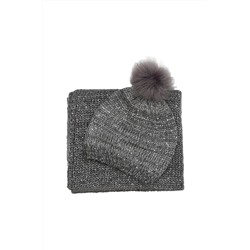 Gorro con borla y cuello Gris oscuro