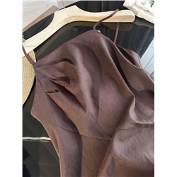 Женское льняное платье комбинация на тонких бретелях МАССИМО Д