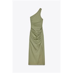 ASYMMETRIC MIDI DRESS WITH LINEN
