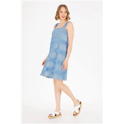 Kadın Saks Bisiklet Yaka Örme Elbise