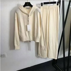 MaxMar* новый вязаный спортивный костюм, толстовка с высоким воротником и длинными рукавами с полумолнией + повседневные брюки, белый, розовый, черный, темно-коричневый, серый, абрикосовый, [один размер подходит всем, ширина плеч 60, обхват груди 120, длина рукава 55, длина одежды 58; талия 66, резинка, длина 101]